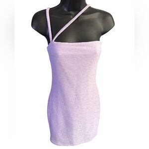 RUMER Lilac One-Shoulder Ribbed Bodycon Dress